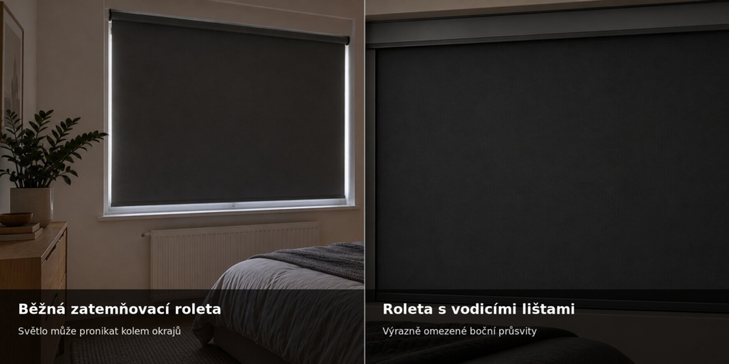 Porovnání běžné zatemňovací rolety a rolety s bočními vodicími lištami